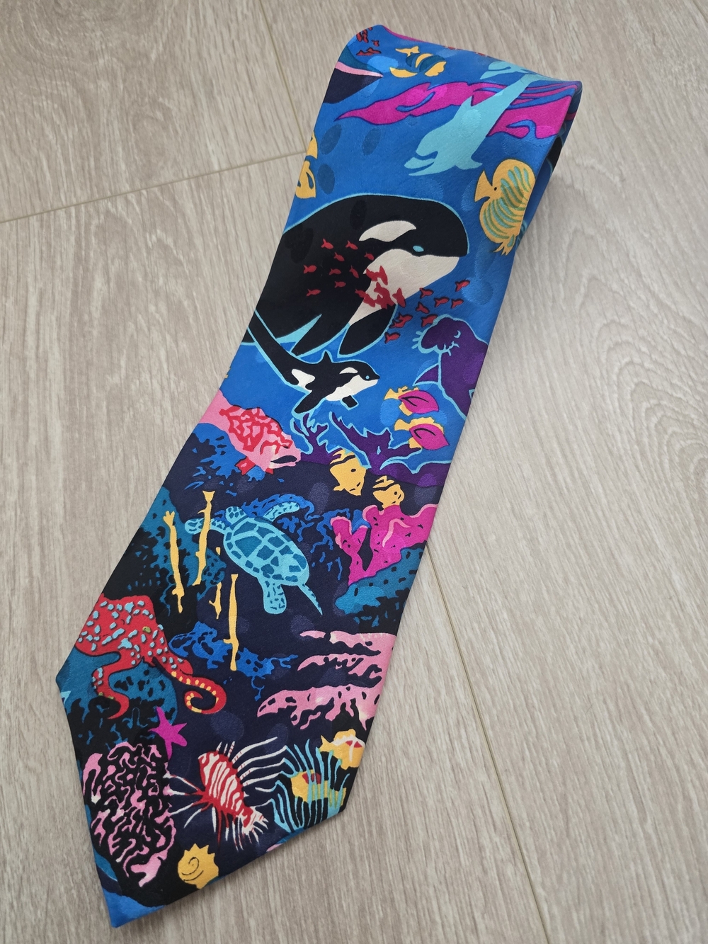 Addiction 100% Silk Blue Multicolor Ocean Life Men's Tie